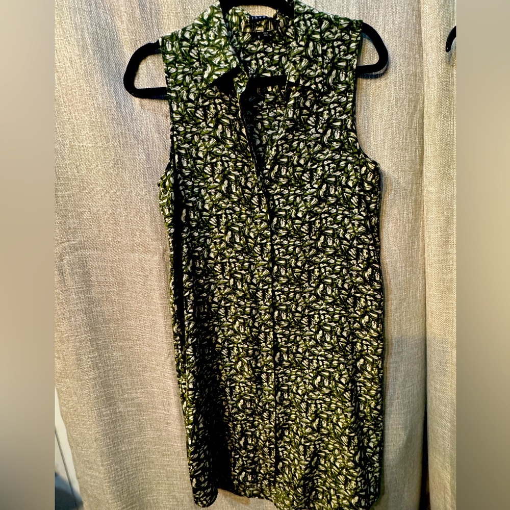 Theory Green & Black Printed Collared Mini Dress